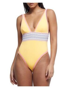 River Island Scuba Embroidered Stitch One One-Piece Swimsuit Sz US 6 Orange